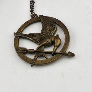 Hunger Games Mockingjay Pendant Necklace Bronze Tone Fantasy Gothic Statement